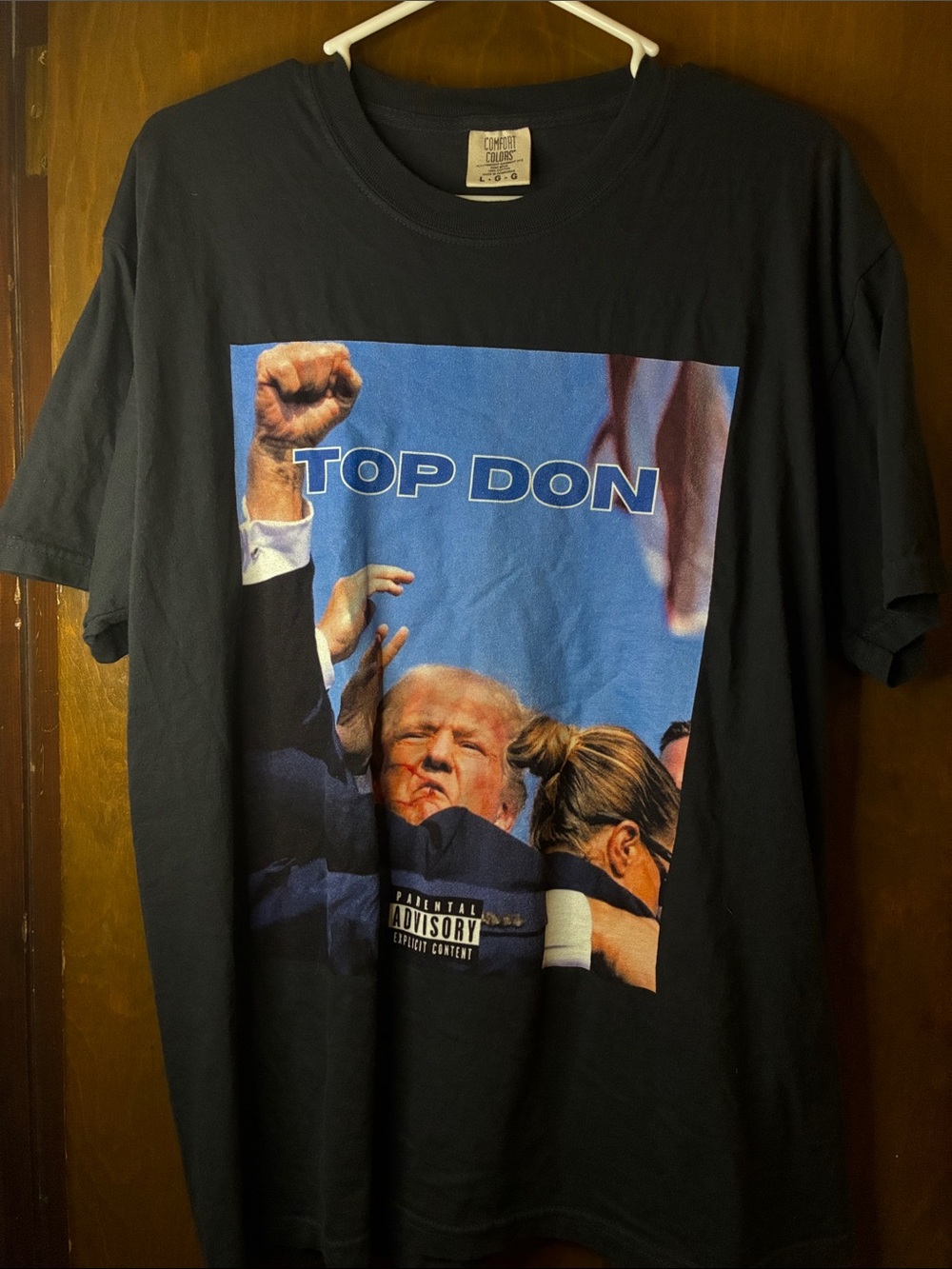 Comfort Colors Black 'Top Don' Graphic Tee with Blue Photo Print